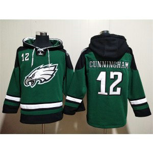 NFL Eagles 12 Randall Cunningham Green Lace-Up Pullover Hoodie
