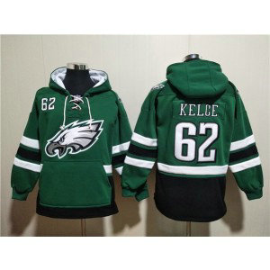NFL Eagles 62 Jason Kelce Green Lace-Up Pullover Hoodie