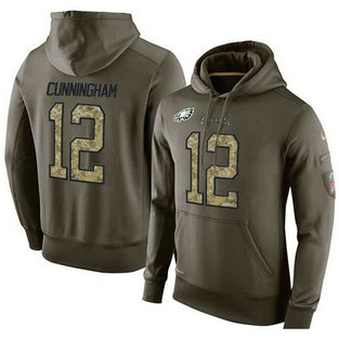 NFL Men's Nike Philadelphia Eagles #12 Randall Cunningham Stitched Green Olive Salute To Service KO Performance Hoodie NFL Men's Nike Philadelphia Eagles #12 Randall Cunningham Stitched Green Olive Salute To Service KO Performance Hoodie