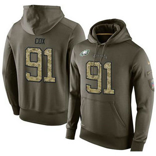 NFL Men's Nike Philadelphia Eagles #91 Fletcher Cox Stitched Green Olive Salute To Service KO Performance Hoodie