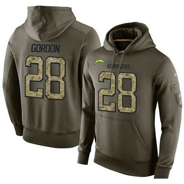 NFL Men's Nike San Diego Chargers #28 Melvin Gordon Stitched Green Olive Salute To Service KO Performance Hoodie