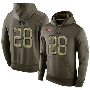 NFL Men's Nike San Francisco 49ers #28 Carlos Hyde Stitched Green Olive Salute To Service KO Performance Hoodie