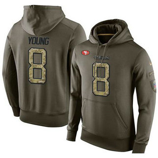NFL Men's Nike San Francisco 49ers #8 Steve Young Stitched Green Olive Salute To Service KO Performance Hoodie
