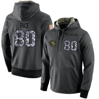 NFL Men's Nike San Francisco 49ers #80 Jerry Rice Stitched Black Anthracite Salute to Service Player Performance Hoodie NFL Men's Nike San Francisco 49ers #80 Jerry Rice Stitched Black Anthracite Salute to Service Player Performance Hoodie