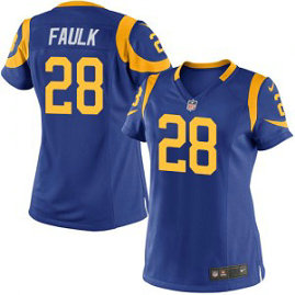 NFL Nike Rams 28 Marshall Faulk Royal Blue Women Jersey