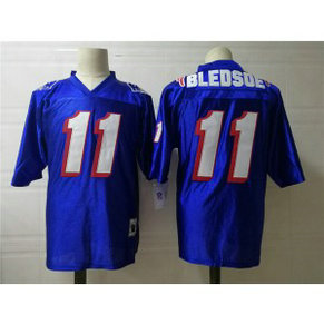 NFL Patriots 11 Bledsoe Blue Throwback Men Jersey