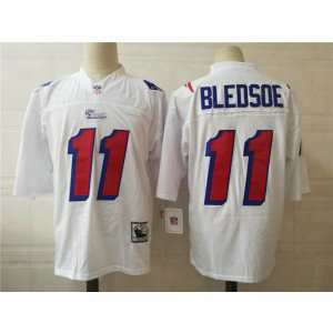 NFL Patriots 11 Bledsoe White Throwback Men Jersey