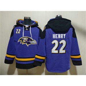 NFL Ravens 22 Derrick Henry Ageless Must-Have Lace-Up Pullover Hoodie