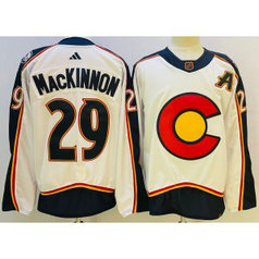 NHL Avalanche 29 Nathan MacKinnon White A Patch 2022-23 Retro Adidas Men Jersey