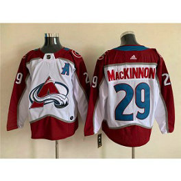 NHL Avalanche 29 Nathan MacKinnon White A Patch Adidas Men Jersey