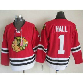NHL Blackhawks 1 Glenn Hall Red CCM Throwback Men Jersey
