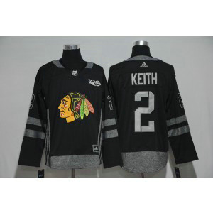 NHL Blackhawks 2 Duncan Keith 100th Anniversary Black Adidas Men Jersey