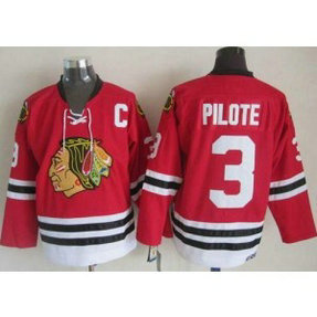 NHL Blackhawks 3 Pierre Pilote Red CCM Throwback Men Jersey