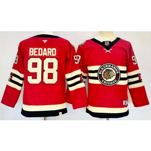 NHL Blackhawks 98 Connor Bedard Red 2024 New Youth Jersey