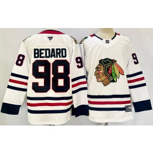 NHL Blackhawks 98 Connor Bedard White 2024 New Fanatics Men Jersey