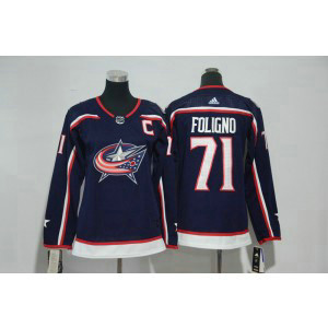 NHL Blue Jackets 71 Nick Foligno Navy Adidas Women Jersey