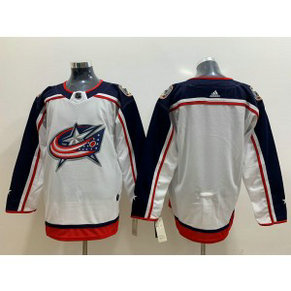 NHL Blue Jackets Blank White Adidas Men Jersey