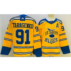 NHL Blues 91 Vladimir Tarasenko Yellow 2022-23 Reverse Adidas Men Jersey