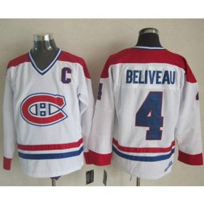 NHL Canadiens 4 Jean Beliveau White CCM Throwback Men Jersey