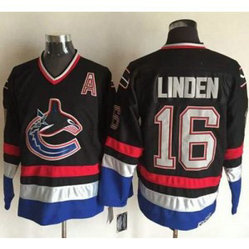 NHL Canucks 16 Trevor Linden Black Blue CCM Throwback Men Jersey NHL Canucks 16 Trevor Linden Black Blue CCM Throwback Men Jersey