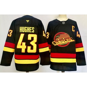 NHL Canucks 43 Quinn Hughes Black 2024 New Fanatics Men Jersey