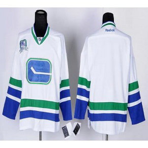 NHL Canucks Blank White Third 40TH Patch Men Jersey