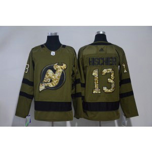 NHL Devils 13 Nico Hischier Olive Green Adidas Men Jersey