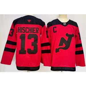 NHL Devils 13 Nico Hischier Red 2024 New Fanatics Men Jersey
