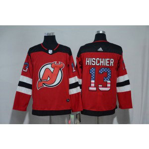 NHL Devils 13 Nico Hischier Red USA Flag Adidas Men Jersey