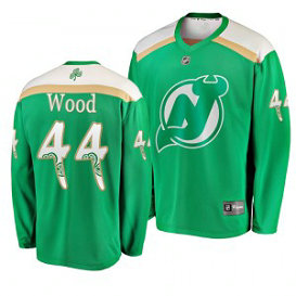 NHL Devils 44 Miles Wood Green 2019 St. Patrick's Day Adidas Men Jersey