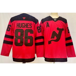 NHL Devils 86 Jack Hughes Red 2024 New Fanatics Men Jersey