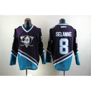 NHL Ducks 8 Teemu Selanne Purple Throwback Male Men Jersey