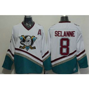 NHL Ducks 8 Teemu Selanne White CCM Throwback Men Jersey