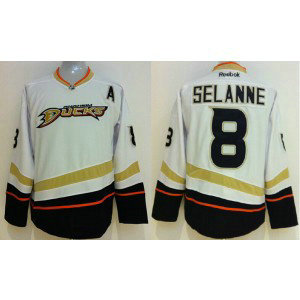 NHL Ducks 8 Teemu Selanne White With A Patch Men Jersey