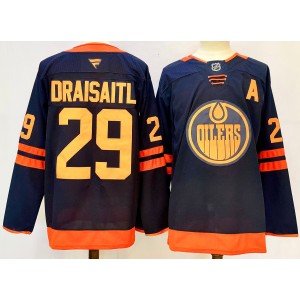 NHL Oilers 29 Leon Draisaitl Navy 2024 New Fanatics Men Jersey
