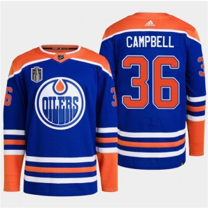 NHL Oilers 36 Jack Campbell Royal 2024 Stanley Cup Final Patch Adidas Men Jersey