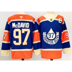 NHL Oilers 97 Connor McDavid Blue 2024 New Fanatics Men Jersey