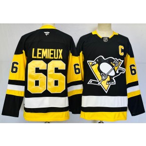 NHL Penguins 66 Mario Lemieux Black 2024 New Fanatics Men Jersey