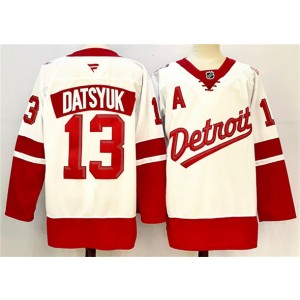 NHL Red Wings 13 Pavel Datsyuk White Red 2024-25 New Men Jersey with A Patch