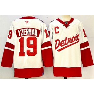 NHL Red Wings 19 Steve Yzerman White Red 2024-25 New Men Jersey with C Patch