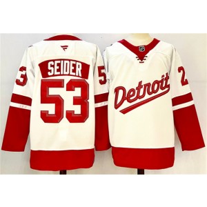 NHL Red Wings 53 Moritz Seider White Red 2024-25 New Men Jersey