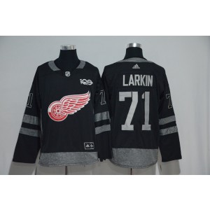 NHL Red Wings 71 Dylan Larkin 100th Anniversary Black Adidas Men Jersey