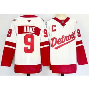 NHL Red Wings 9 Gordie Howe White Red 2024-25 New Men Jersey with C Patch