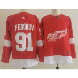 NHL Red Wings 91 Fedorov Red Adidas Men Jersey