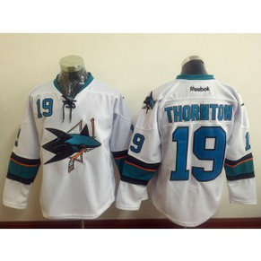 NHL Sharks 19 Joe Thornton White Men Jersey