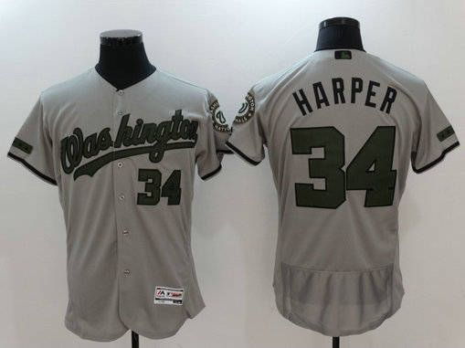 Nationals 34 Bryce Harper Gray 2017 Memorial Day Flexbase Jersey
