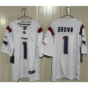 New England Patriots 1 A.J. Brown White Vapor Limited Men Jersey