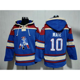 New England Patriots 10 Drake Maye Blue Ageless Must-Have Lace-Up Pullover Hoodie