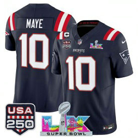 New England Patriots 10 Drake Maye Navy F.U.S.E. Vapor Limited Men Jersey with 2026 Super Bowl LX & C patch & USA 250 Patches New England Patriots 10 Drake Maye Navy F.U.S.E. Vapor Limited Men Jersey with 2026 Super Bowl LX & C patch & USA 250 Patches
