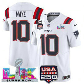New England Patriots 10 Drake Maye White F.U.S.E. Vapor Limited Men Jersey with 2026 Super Bowl LX & C patch & USA 250 Patches New England Patriots 10 Drake Maye White F.U.S.E. Vapor Limited Men Jersey with 2026 Super Bowl LX & C patch & USA 250 Patches